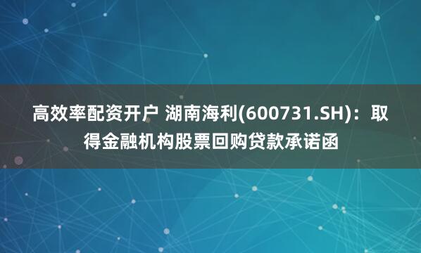 高效率配资开户 湖南海利(600731.SH)：取得金融机构股票回购贷款承诺函